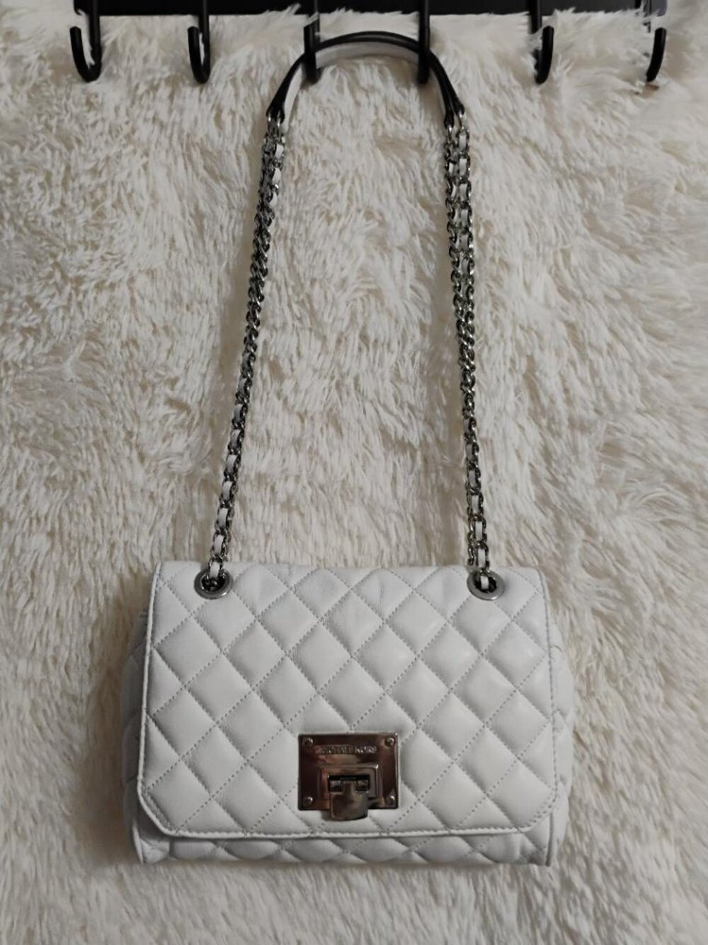 Michael Kors Women's White Leather  Quilted Shoulder Crossbody Bag